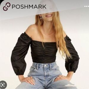 NWOT J Crew Ruched Puff Sleeve Black Crop Top. Size 14.